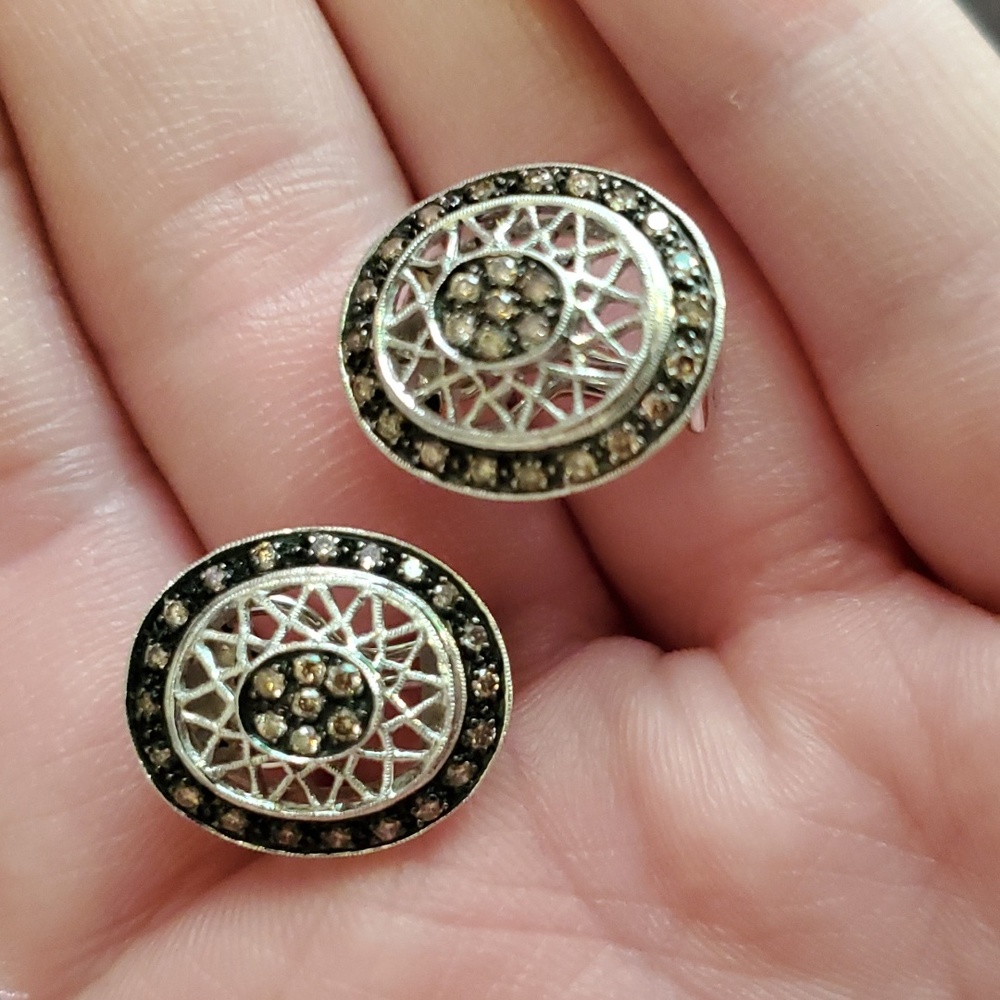 18k white gold and chocolate diamond Art Deco earrings